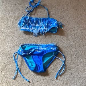Blue tie die bathing suit